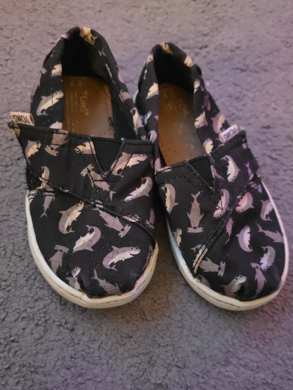Toms Kids Black Slip-On Sneakers with White Fish Print
